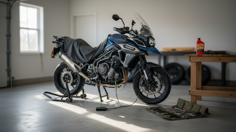 How do I store my motorcycle for long periods