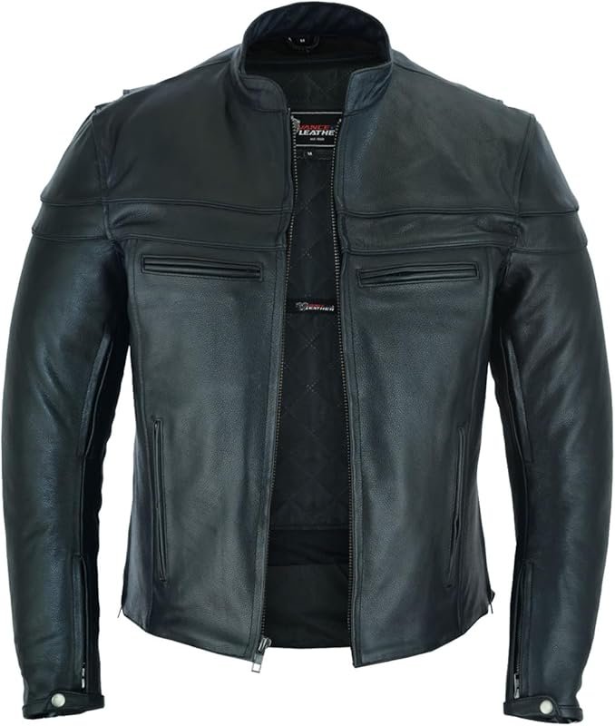 Vance Leather Men's Premium Racer Leather Jacket with Ventilation for 