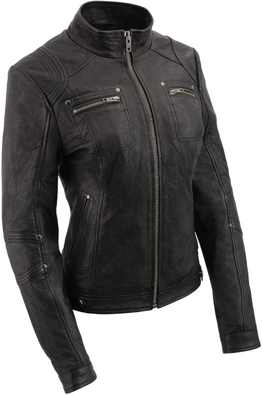 Milwaukee Leather SFL2801 Women's Black Racer Stand-Up Collar Motorcyc