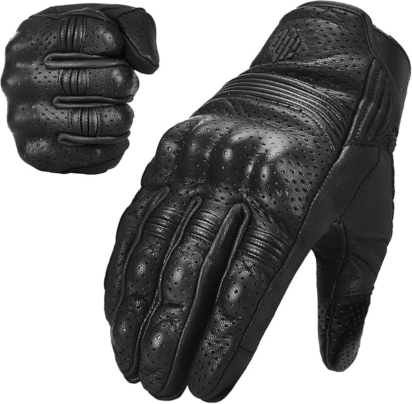 ILM Goatskin Leather Motorcycle Gloves with Touchscreen and Racing Des
