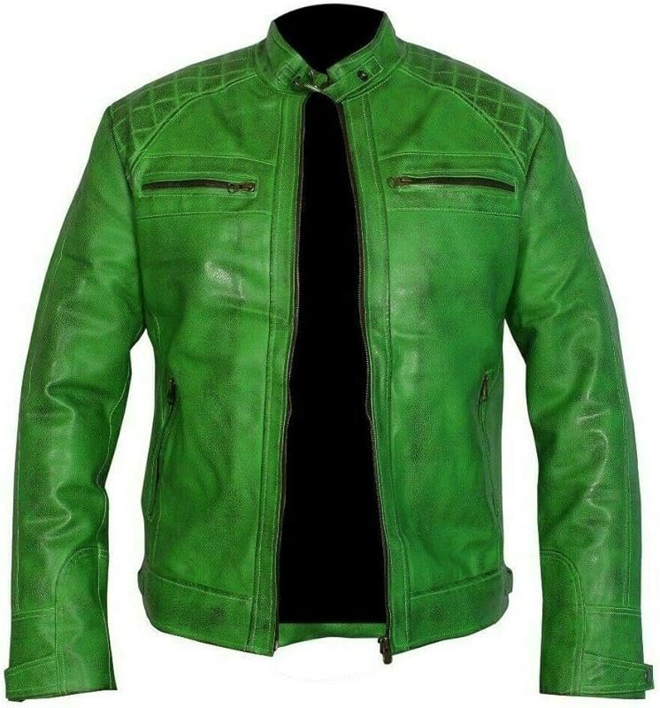 Men's Vintage Retro Genuine Leather Biker Jacket with Diamond Quilted 