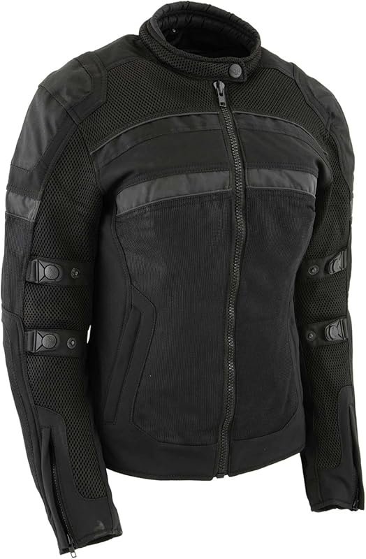 Milwaukee Leather MPL2775 Black Armored Textile Motorcycle Jacket for 