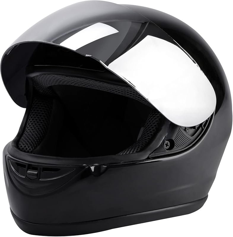 TCMT Gloss Black Flip-Up Full Face Motorcycle Helmet with Sun Shield f
