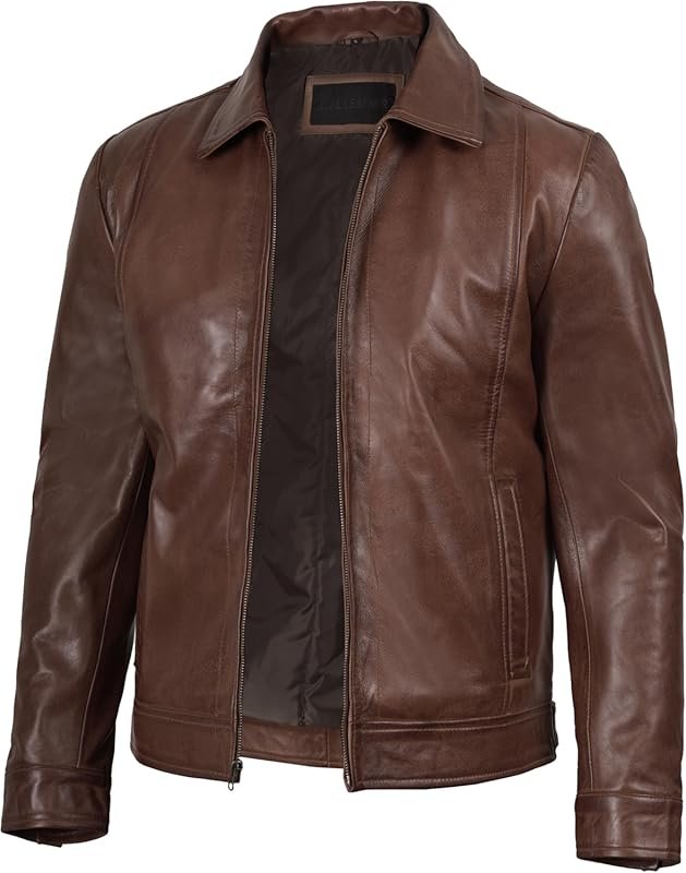 Brown and Black Real Lambskin Leather Jacket for Men Classic Stylish O