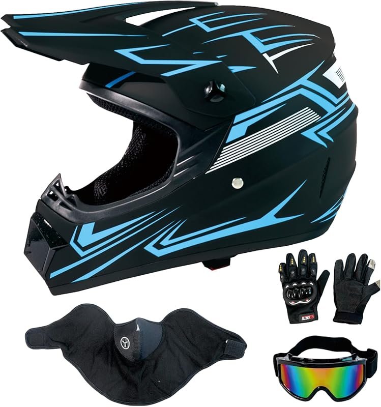 Full Face Motocross Dirtbike Helmet with Goggles, Gloves, and Mask, DO