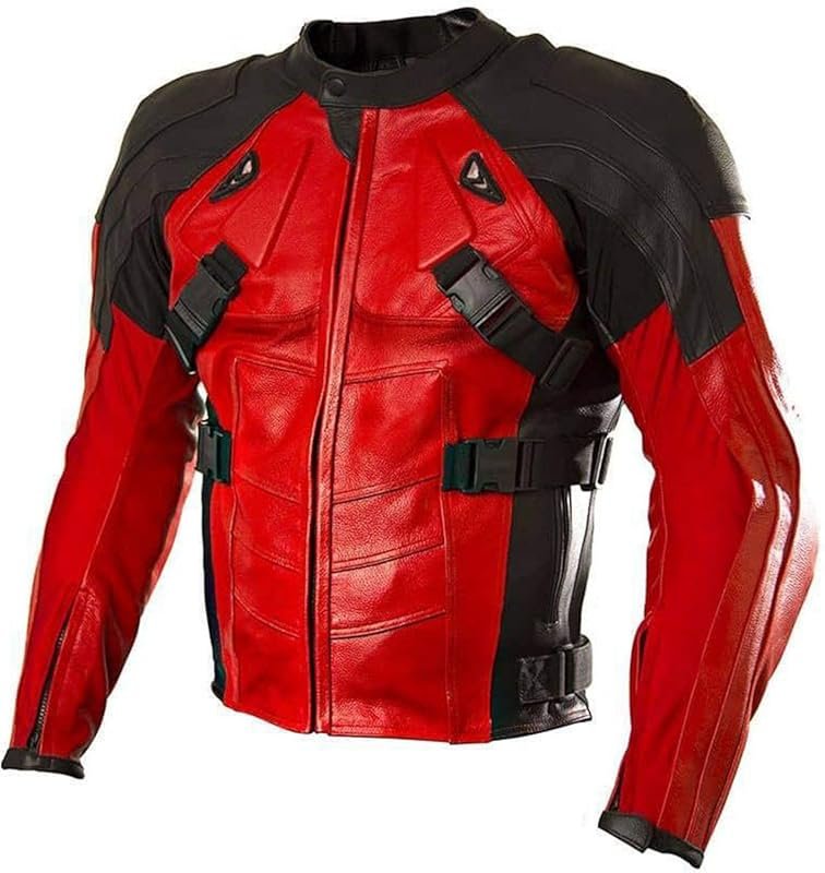SpazeUp Armored Protective Red and Black Motorcycle Leather Jacket for