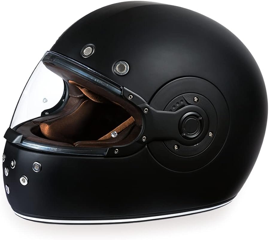 DOT Daytona Retro Full Face Helmet in Dull Black – Classic Vintage Des