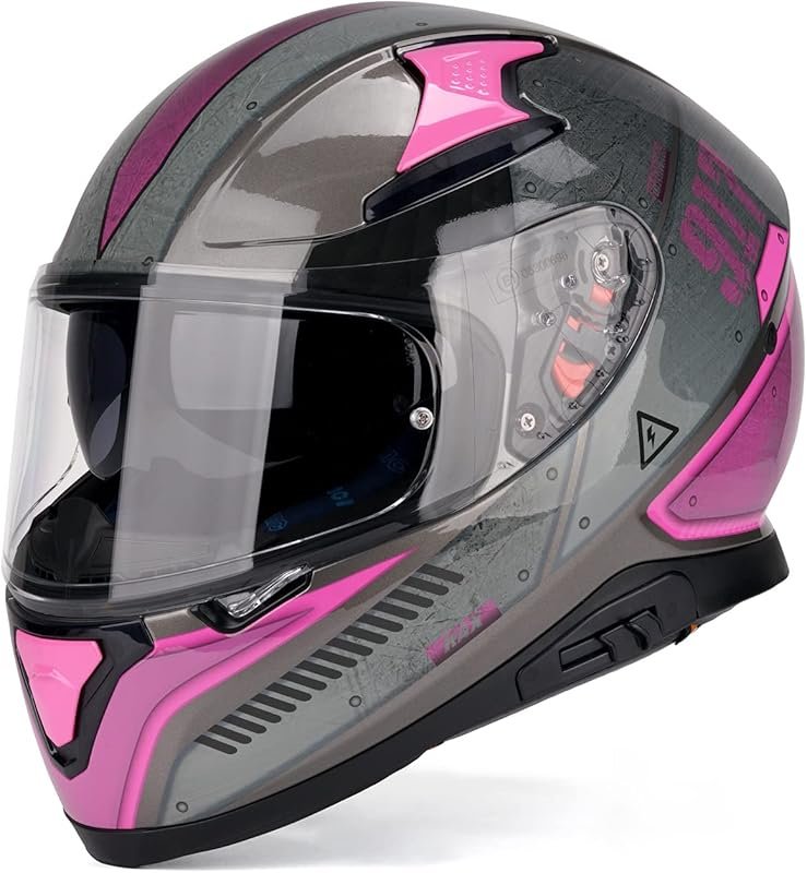 HAX Lightweight Full Face Motorcycle Helmet with Dual Rear Wing, Pinlo