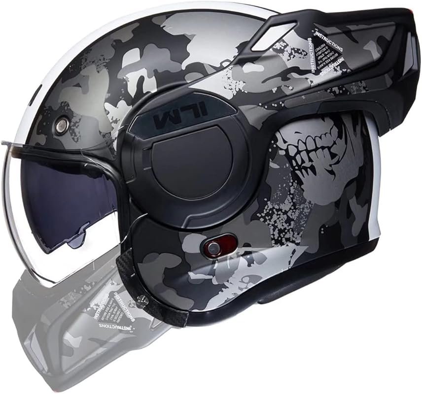 ILM Vintage Full Face Modular Helmet with 180° Reversible Chin Guard f