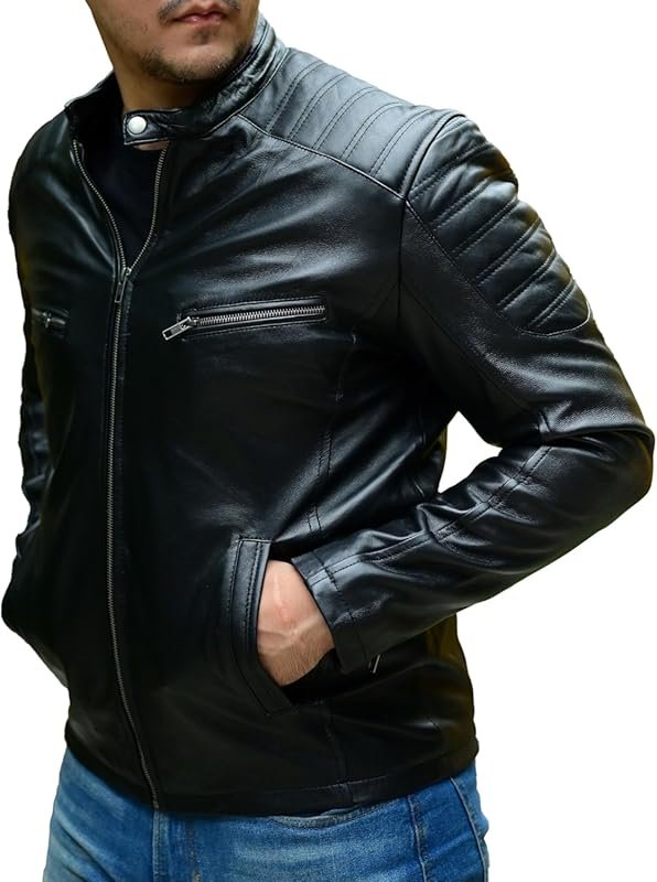 Jild Timeless Classic Men's Lambskin Leather Biker Motorcycle Jacket w