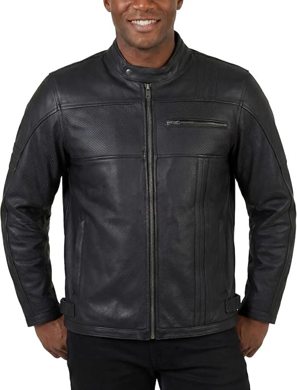 Vance Leathers Men's Commuter Cafe Racer Motorcycle Leather Jacket wit