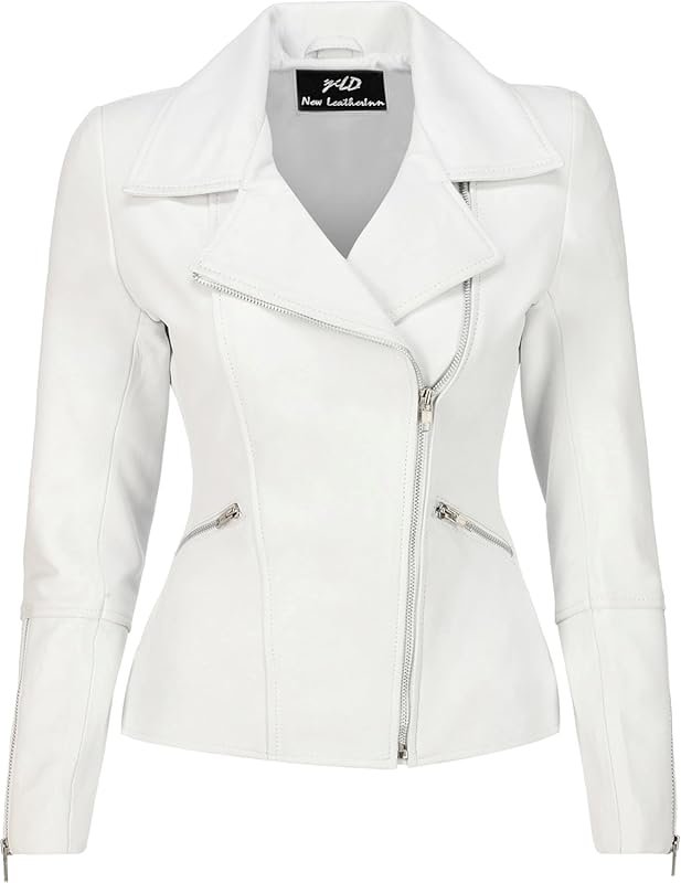 Jild Women’s Real Lambskin Leather Motorcycle Jacket with Asymmetrical