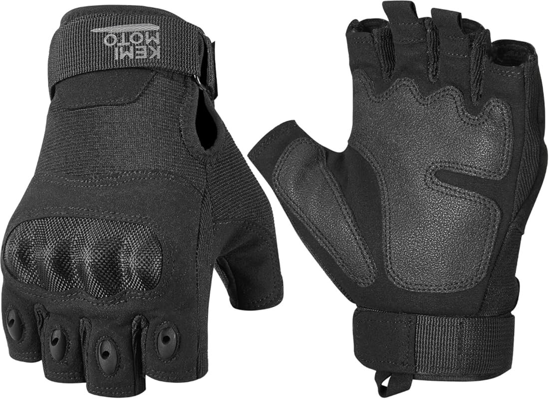 KEMIMOTO Fingerless Tactical Motorcycle Gloves for Men, Perfect for Ou