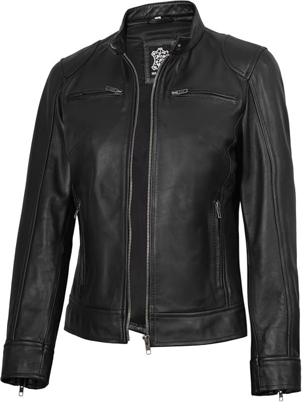 fjackets Women's Real Lambskin Leather Jacket Stylishly Designed for C