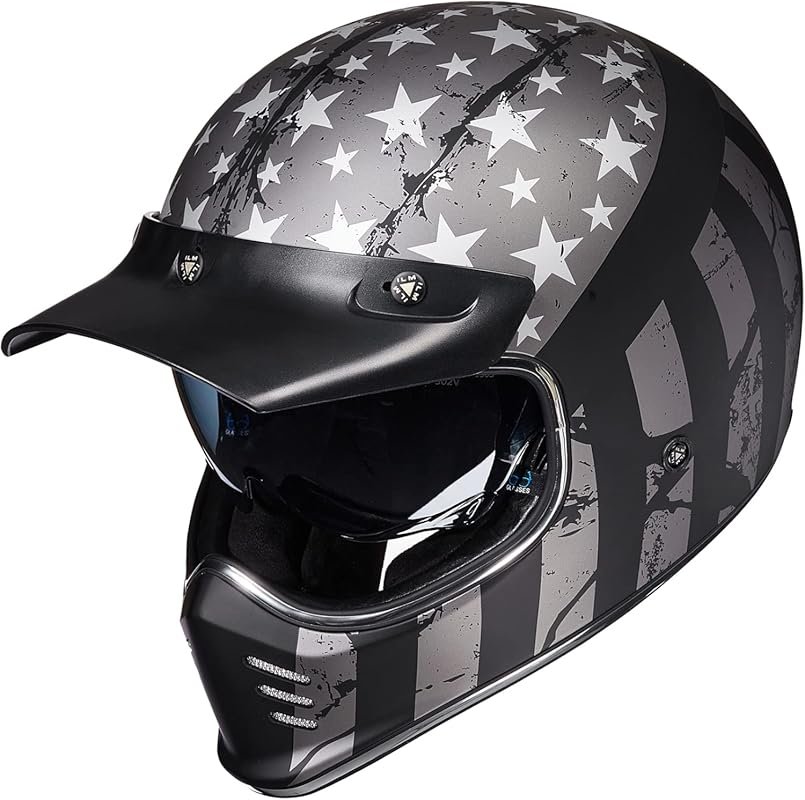 ILM Vintage Full Face Motorcycle Helmet with Inner Visor, Patriotic Fl