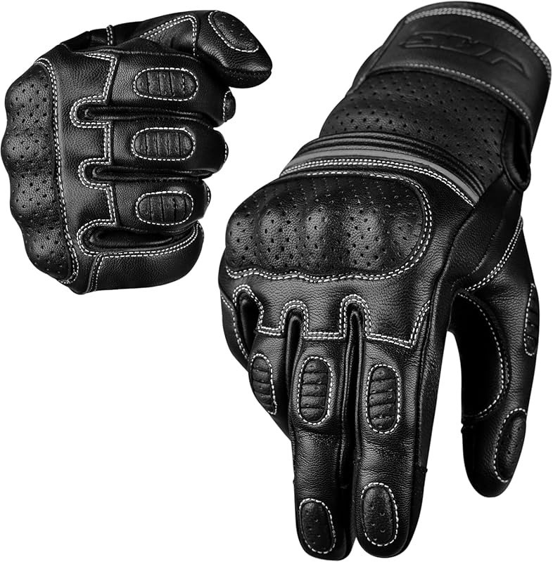 J.A.G. Premium Leather Perforated Motorcycle Gloves for Men with Knuck