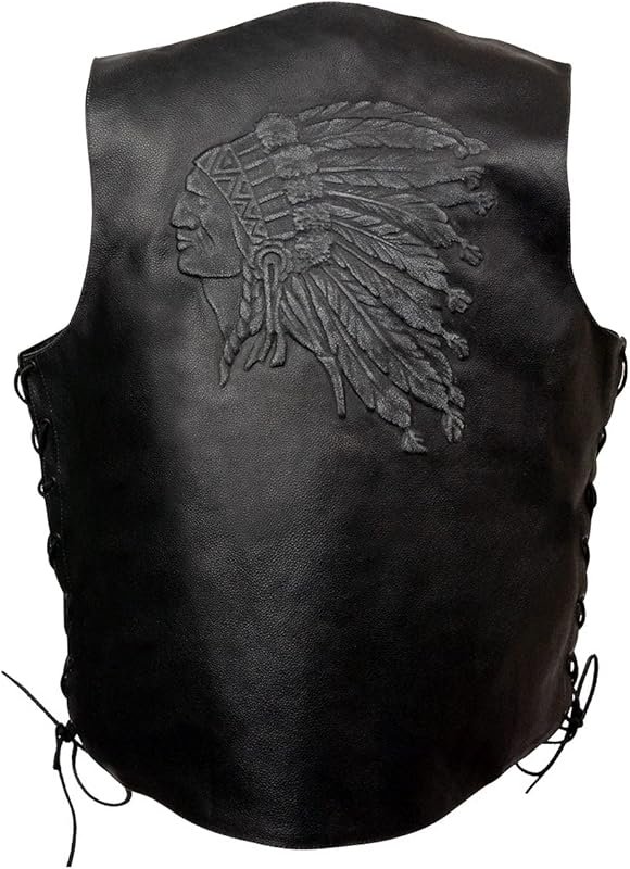 EVENT LEATHER ELM3900 Men's Genuine Leather Motorcycle Vest with Embos