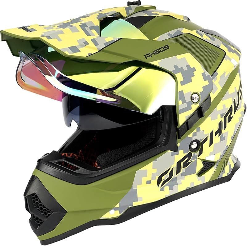 Orthrus Dual Sport Adventure Motorcycle Helmet with UV Protection, Dua