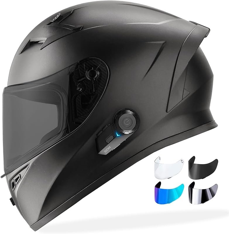 GDM Bluetooth Full Face Motorcycle Helmet with 3 Interchangeable Visor