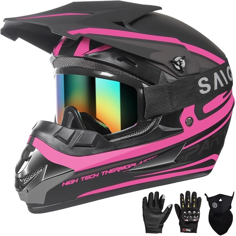 Youth Motocross Helmet with Full Face Protection, Goggles, Gloves & Ma