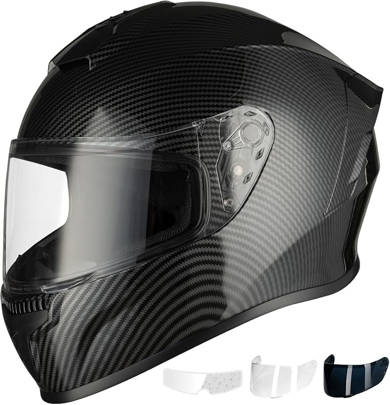 Favoto Full Face Carbon Fiber Motorcycle Helmet, DOT Approved with Ant