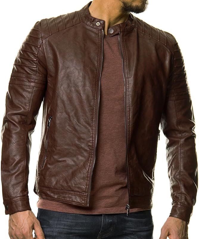 DECIMAL Men's Vintage Black Real Lambskin Leather Biker Jacket, Genuin