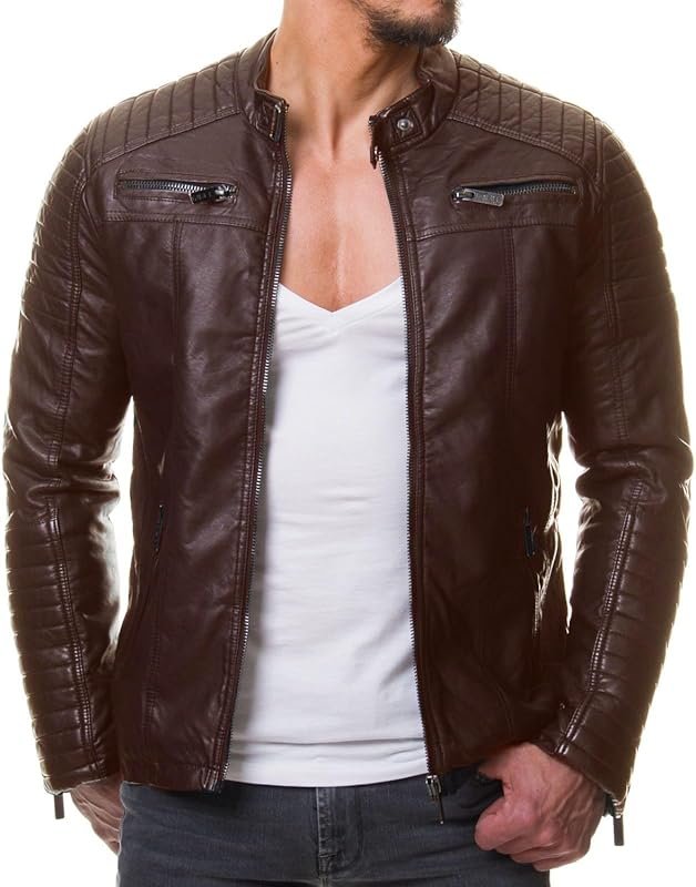 DECIMAL Men's Black Genuine Lambskin Leather Biker Jacket, Vintage Mot