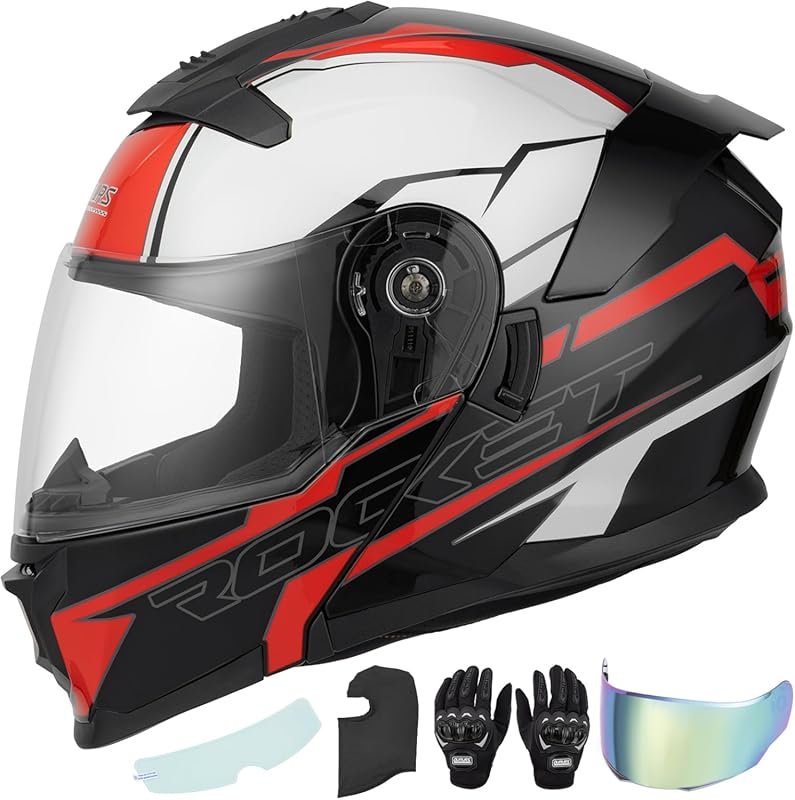 Modular Full Face Flip-Up Motorcycle Helmet for Unisex Adults, Street