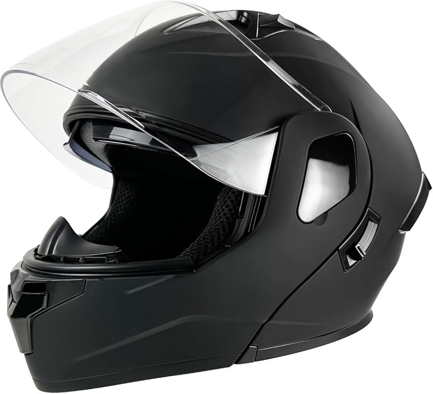 Matte Black Full Face Motorcycle Helmet, DOT Certified with Flip-Up De