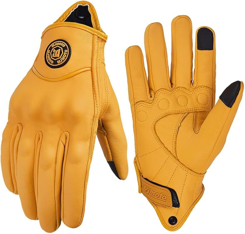 Yellow Classic Goat Leather Summer Motorcycle Gloves with Breathable H