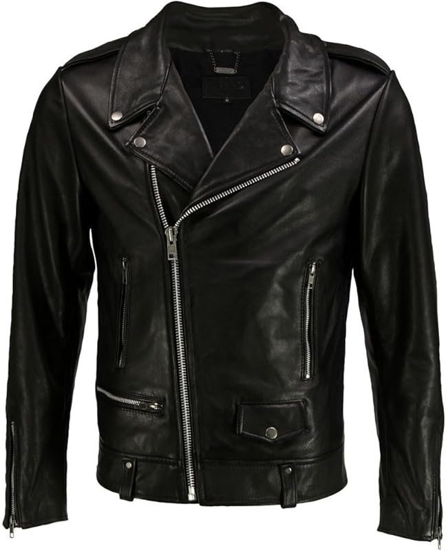 DECIMAL Men's Vintage Black Genuine Lambskin Leather Motorcycle Biker 