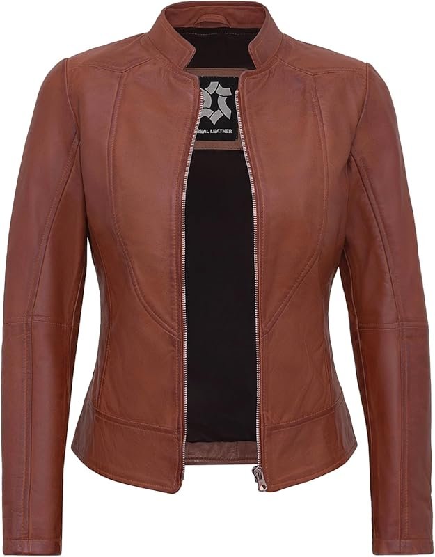 Women's Real Lambskin Stylish Motorcycle Leather Jacket, Perfect for B