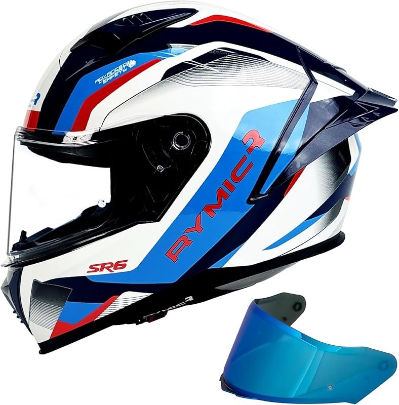 SR6 Full Face Motorcycle Helmet with Clear & Multicolor Visors, DOT Ap