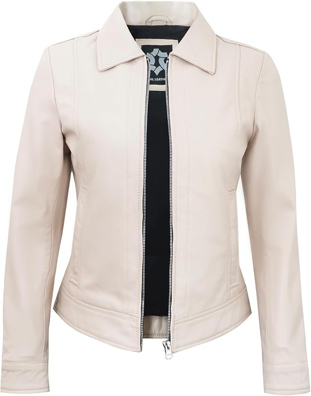 Vintage Style Real Lambskin Outwear Jacket for Women, Turn Down Collar