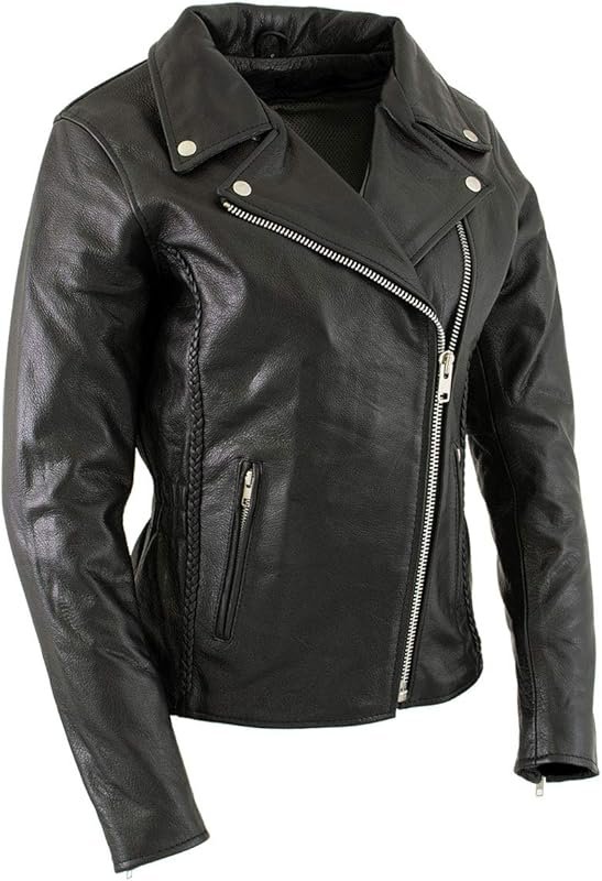 Milwaukee Leather LKL27001 Women’s Premium Black Braided Leather Motor