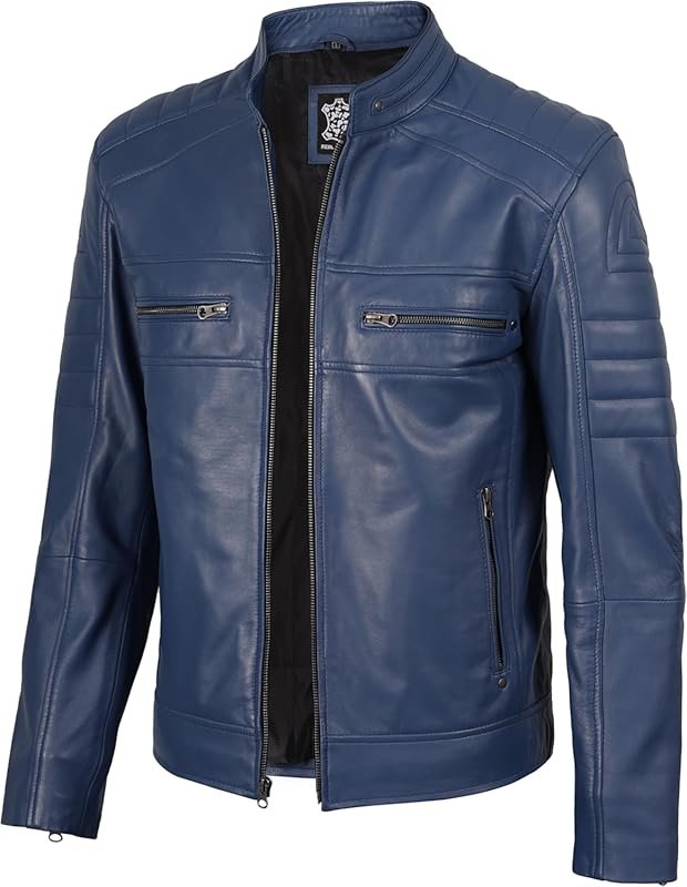 Blingsoul Premium Real Lambskin Men’s Leather Jacket, Classic Cafe Rac