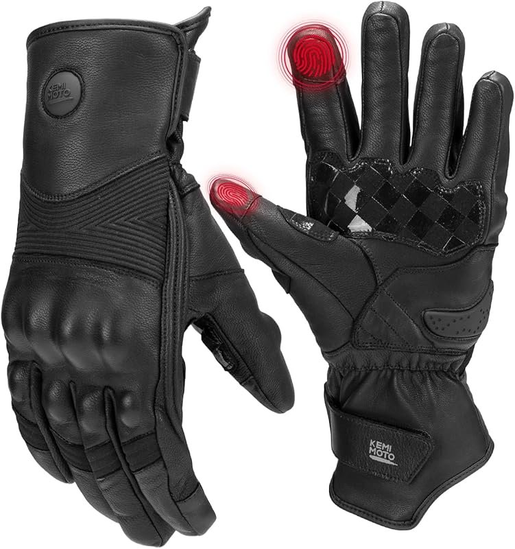 KEMIMOTO Winter Leather Motorcycle Gloves for Men with Knuckle Protect