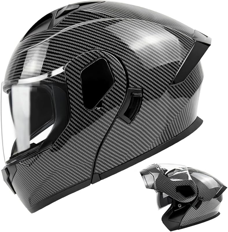 Carbon Fiber Modular Full Face Flip-Up Motorcycle Helmet with Dual Vis