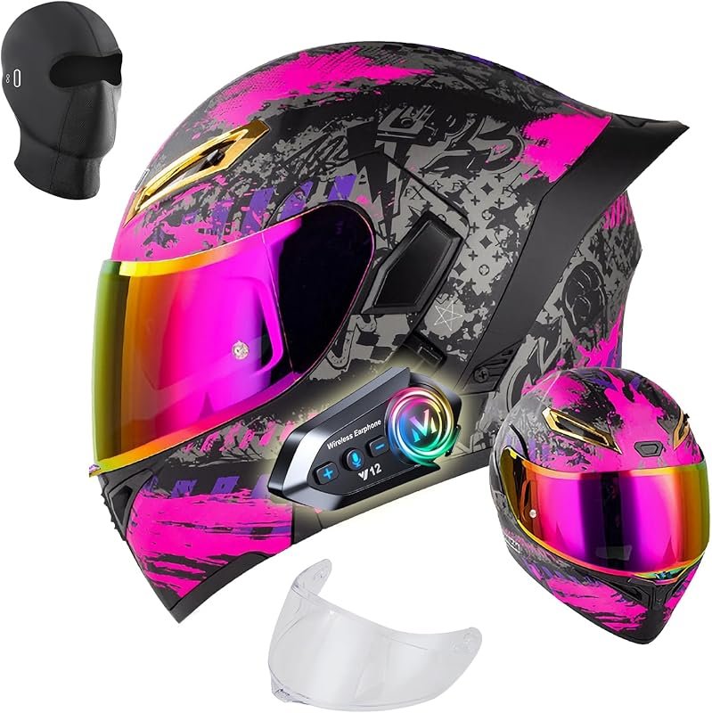 Women’s Bluetooth Modular Full Face Motorcycle Helmet with Dual Visors