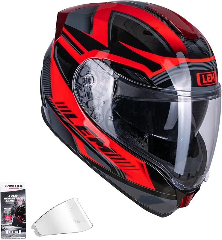 LEM Full Face Motorcycle Helmet for Men, DOT Certified, PINLOCK & DVS 