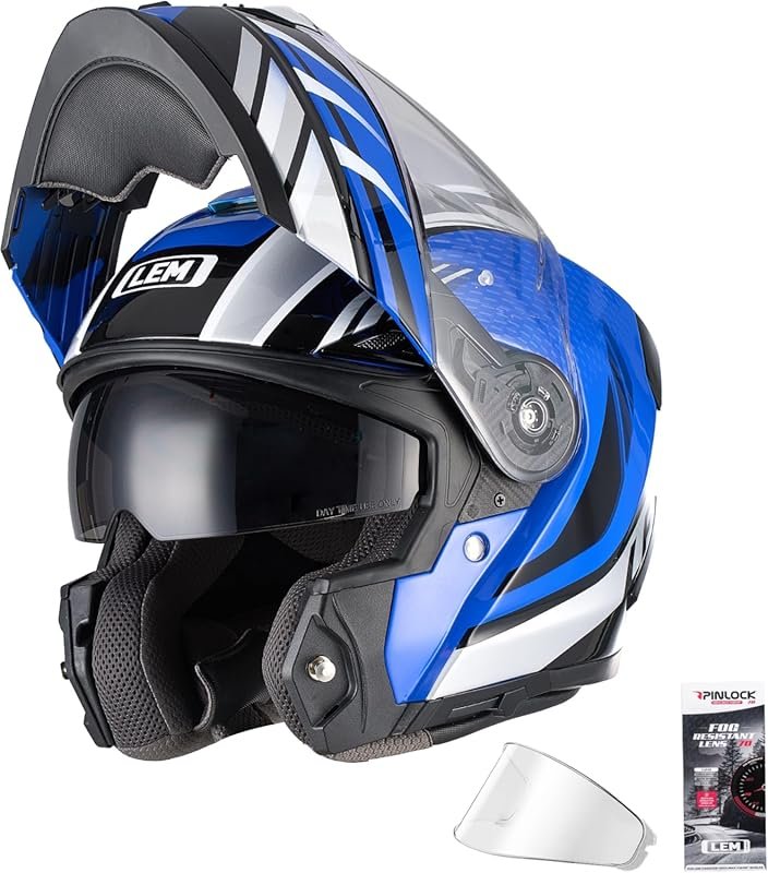 LEM Modular Fiberglass Full Face Motorcycle Helmet with Flip-Up Design