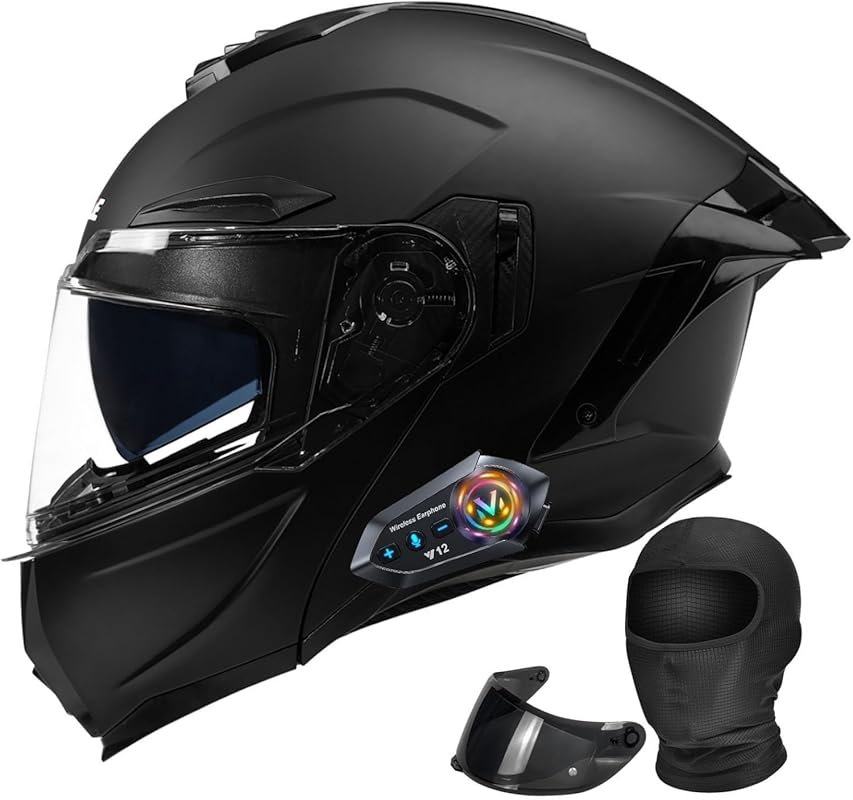 Bluetooth Modular Full Face Motorcycle Helmet with Dual Visors, Built-