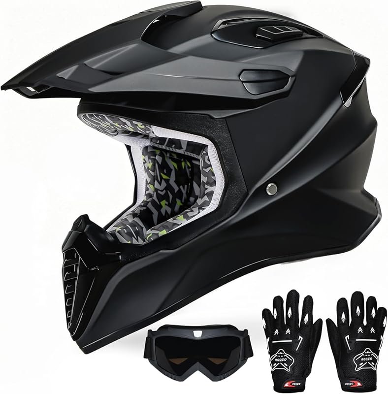Youth Dirt Bike Helmet with Full Face Coverage, Goggles & Gloves, DOT