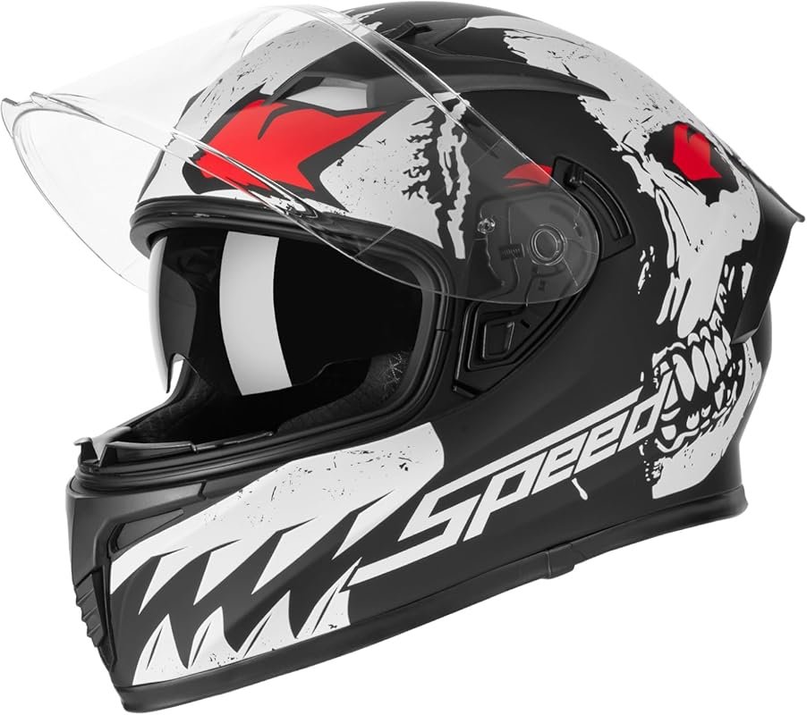 Lightweight, Ventilated Full Face Motorcycle Helmet with Dual Visor, D