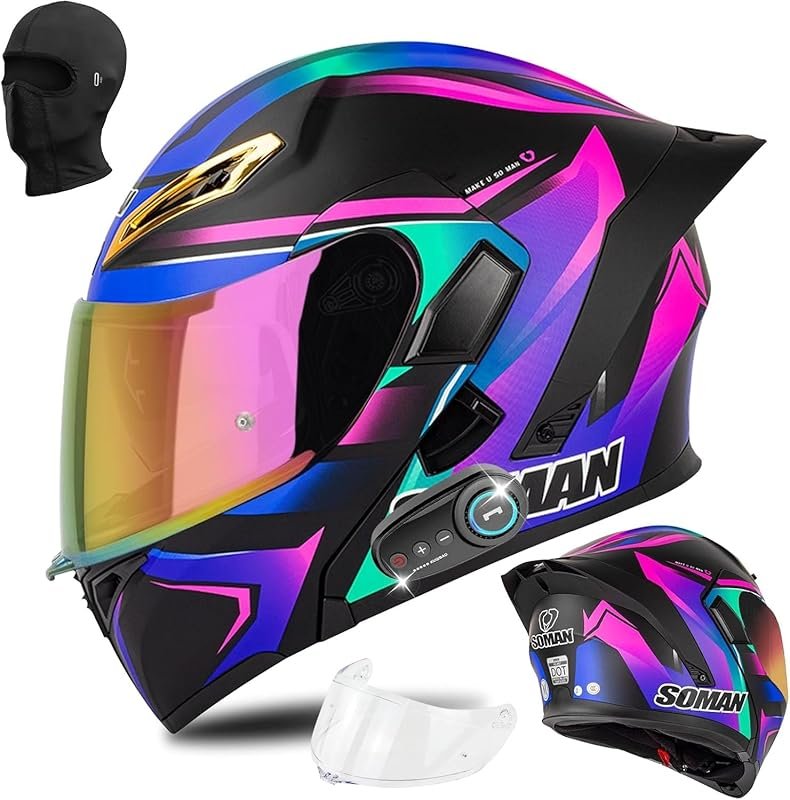 Bluetooth Full Face Flip-Up Modular Motorcycle Helmet with Built-in Du
