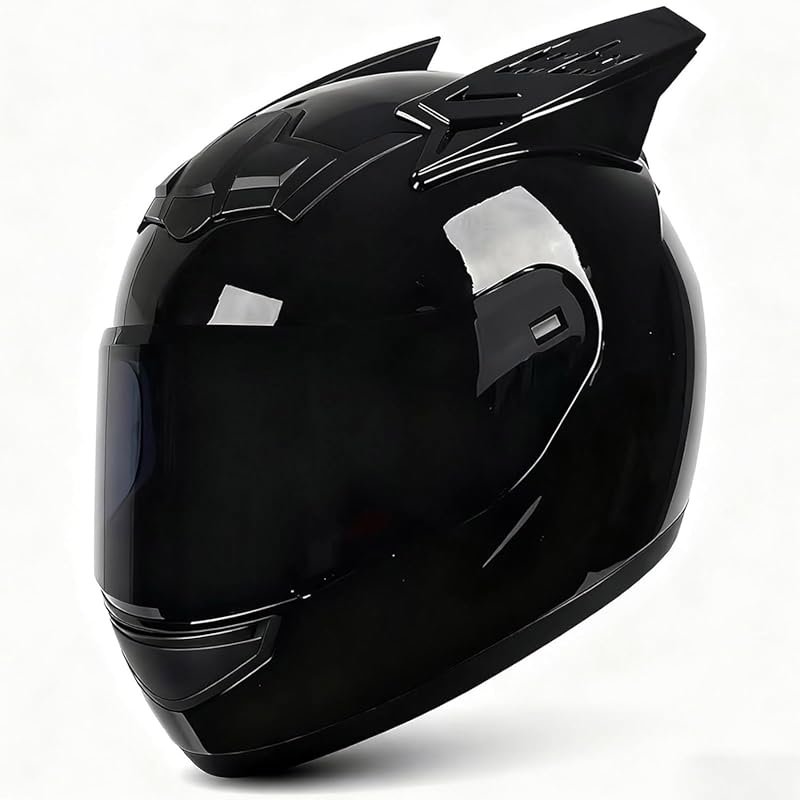 Personalized Cat Ear Full Face Motorcycle Helmet with Flip-Up Visor, D