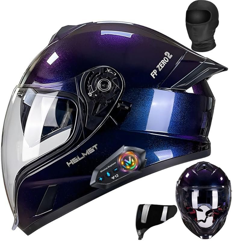 Bluetooth Full Face Modular Motorcycle Helmet with Built-in Sun Visor,