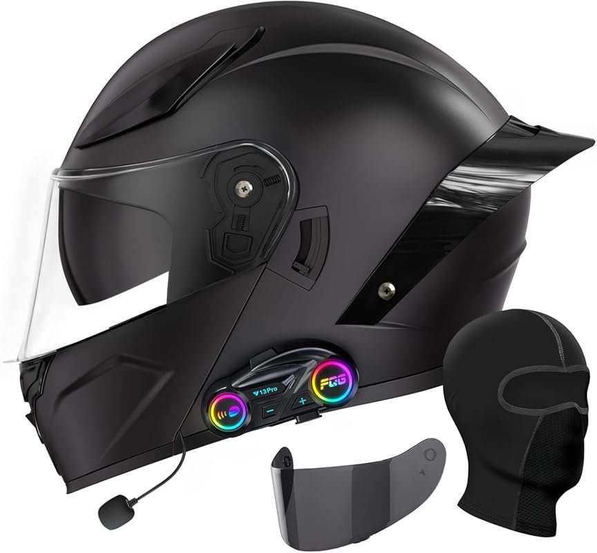 Bluetooth Full Face Flip-Up Modular Motorcycle Helmet with Dual Visors
