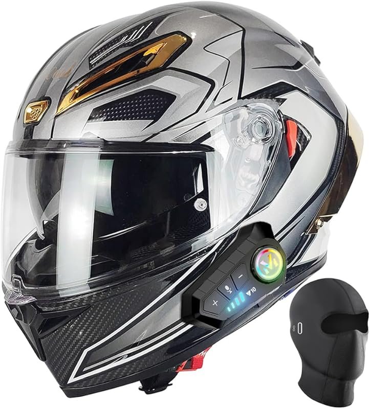 Full Face Motorcycle Helmet with Bluetooth, Wide Panoramic View, Inter