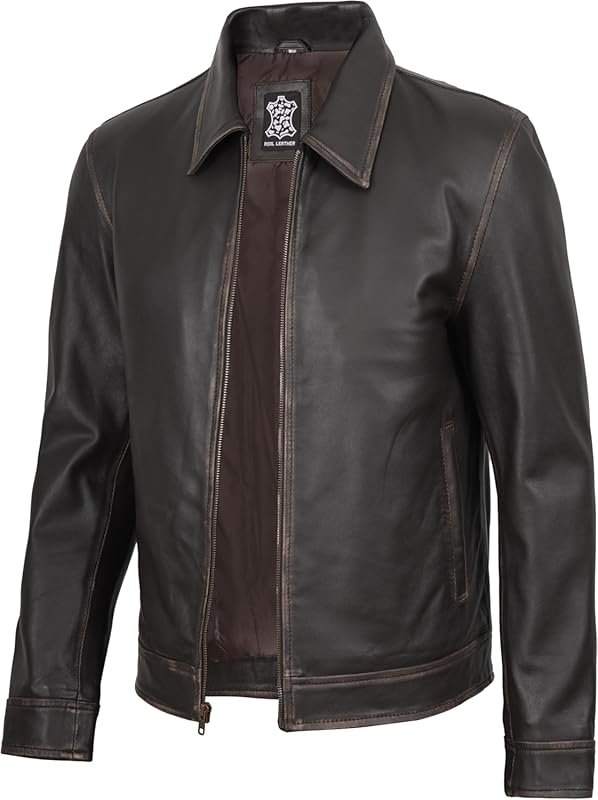 Decrum Men's Casual Stylish Real Lambskin Leather Jacket Perfect for E